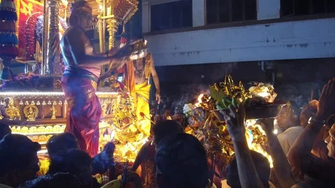 Pilgrimage procession take place to bring (spear) Lord Murugan Stock Footage 118595103
