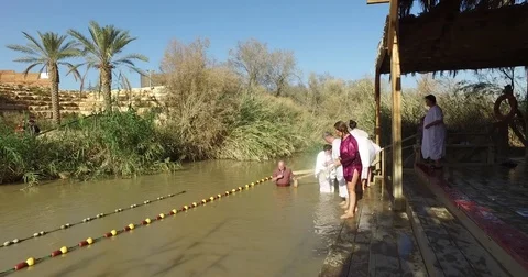 Pilgrims are baptized Stock Footage 77283348