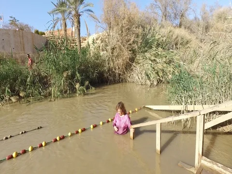 Pilgrims are baptized Stock Footage 77283494