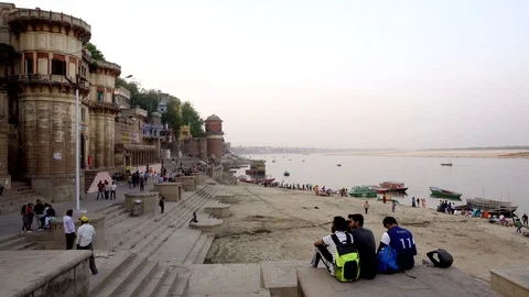 Pilgrims at Assi Ghat Stock Footage 103417822