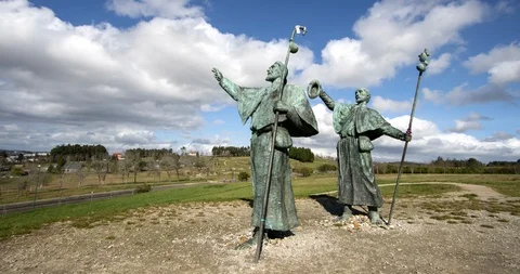 Pilgrims bronze sculpture Monte do Gozo in Santiago de Compostela, Spain Video stock 102718286