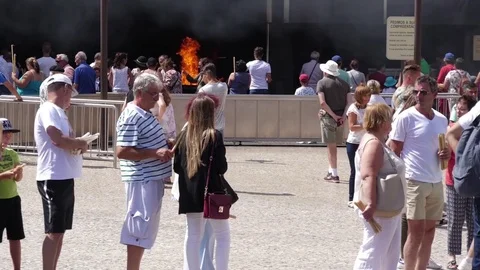 Pilgrims Fatima sanctuary basilica our lady of the rosary portugal slow motion Stock Footage