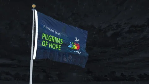 Pilgrims of Hope Flag Rain 2 Stock Footage 314487684