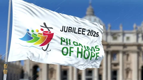 Pilgrims of Hope Flag Rain Stock Footage 314487477