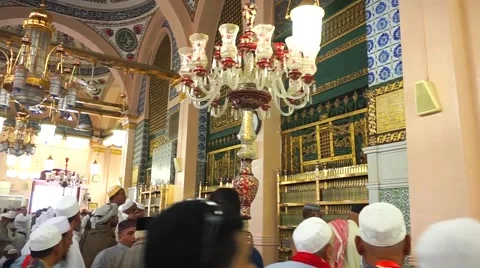 Pilgrims inside of Nabawi Mosque Stock Footage 55274823