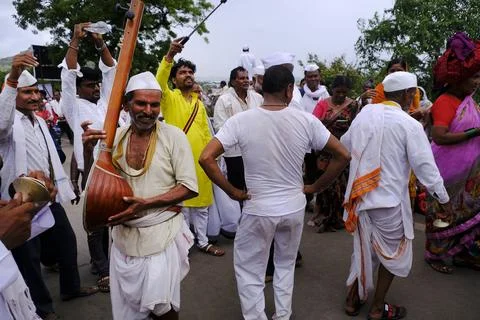 Pilgrims or warkari procession during Pandarpur Wari Stock Photos