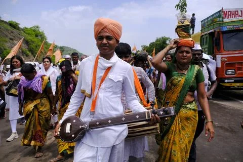 Pilgrims or warkari procession during Pandarpur Wari Stock Photos