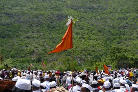 Pilgrims or warkari procession during Pandarpur Wari Stock Photos