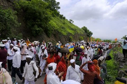Pilgrims or warkari procession during Pandarpur Wari Stock Photos