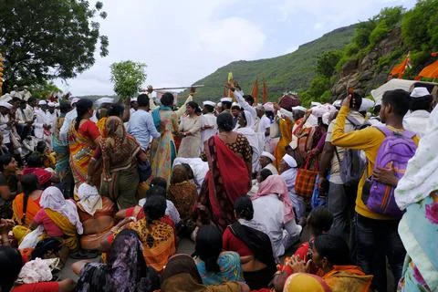 Pilgrims or warkari procession during Pandarpur Wari Stock Photos