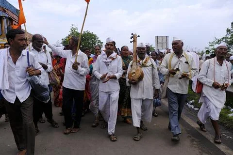 Pilgrims or warkari procession during Pandarpur Wari Stock Photos