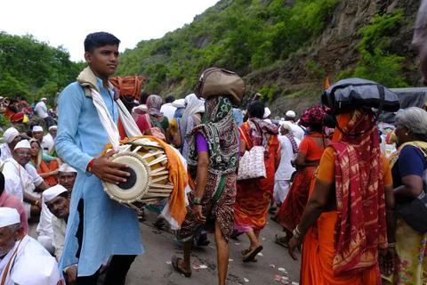 Pilgrims or warkari procession during Pandarpur Wari Stock Photos