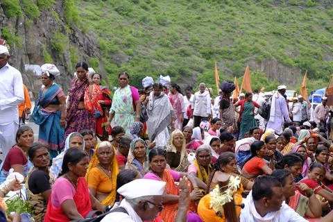 Pilgrims or warkari procession during Pandarpur Wari Stock Photos