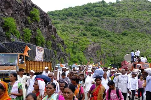 Pilgrims or warkari procession during Pandarpur Wari Stock Photos