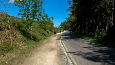 Pilgrims people walking hyperlapse in nature wild road way, santiago walk spain Video stock 112213860