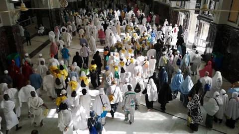 Pilgrims perform Saee or saie during of Hajj and Umra between Safa and Marwa Stock Footage 126087930