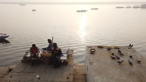 Pilgrims at Varanasi Ghat  Stock Footage 116548541