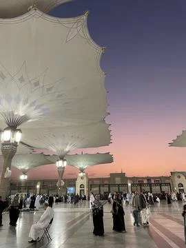 Pilgrims visiting the Prophet's mosque Stock Photos
