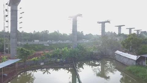 Piling of Jakarta's LRT Construction Stock Footage 76599639