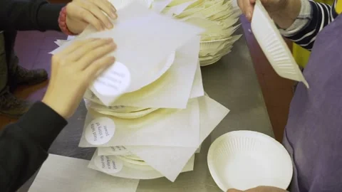 Piling paper plates 2 Stock Footage 229579034
