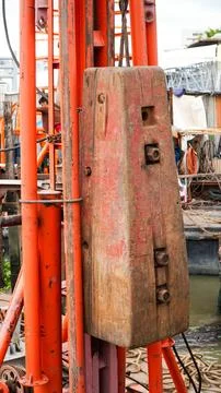 Piling work or red crane,Engineers are testing load resistance of pile by D.. Stock Photos