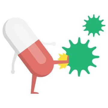 Pill beats with a virus on a white background. Vector illustration Stock Illustration