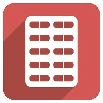 Pill Blister Flat Rounded Square Icon with Long Shadow Stock Illustration