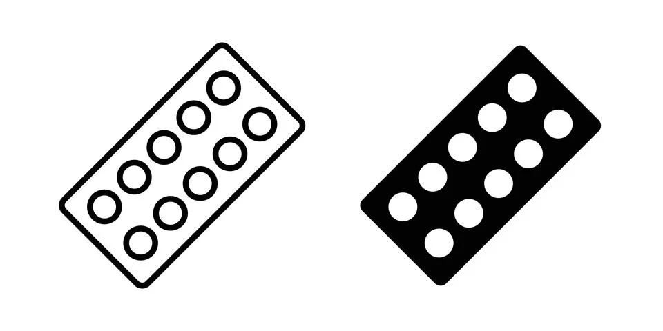 Pill blister solid, line, and editable vector set.icon solid, line, and edi.. Stock Illustration