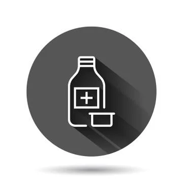 Pill bottle icon in flat style. Drugs vector illustration on black round back Stock Illustration