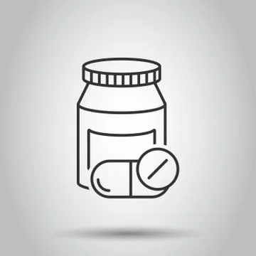Pill bottle icon in flat style. Drugs vector illustration on white isolated b Stock Illustration