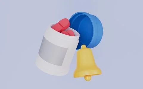Pill bottle with notification, Remind to take medicine pills on time Stock Illustration
