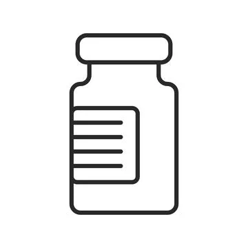 Pill bottle thin line icon. Vaccine concept vial Black outline or line art Stock Illustration