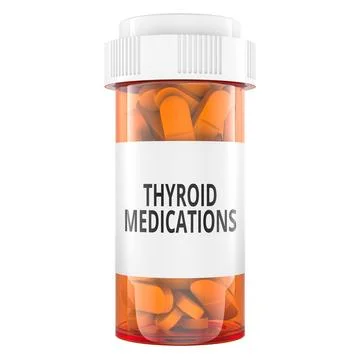 Pill bottle with thyroid medications. 3D rendering Stock Illustration