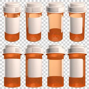 Pill bottle with translucency over transparent background. 3D render. Stock Illustration