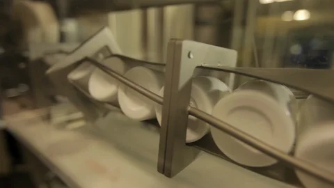 Pill bottles. Mechanical assembly line. truck right Stock Footage 101704859
