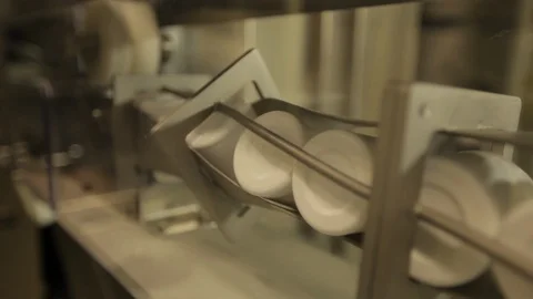 Pill bottles. Mechanical assembly line Stock Footage 102186467