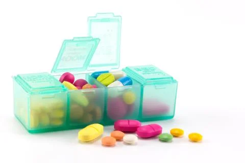 Pill box on white background 스톡 사진