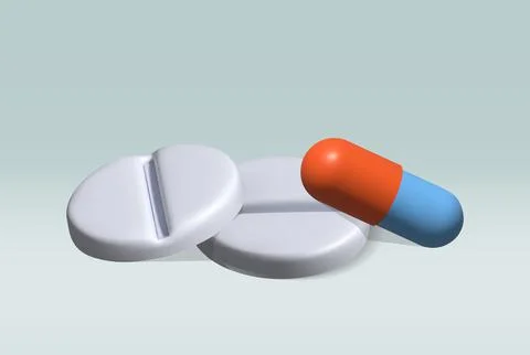 Pill with capsule isolated vector 3d icon. medicine pill 3d illustration. Illustrazione stock