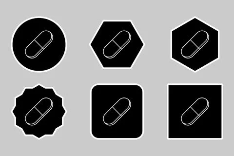 Pill Capsule, Medicine, vector mark symbols. White outline design. Stock Illustration
