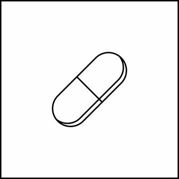 Pill Capsule, Medicine, vector mark symbols. Black outline design. Isolated i Stock Illustration