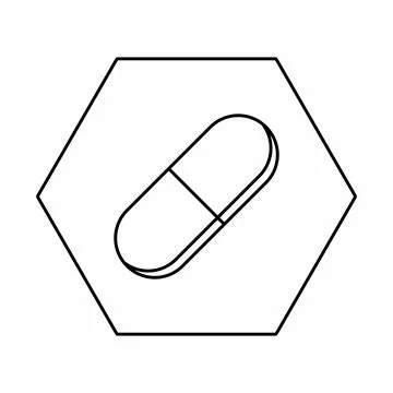 Pill Capsule, Medicine, vector mark symbols. Black outline design. Isolated i Stock Illustration