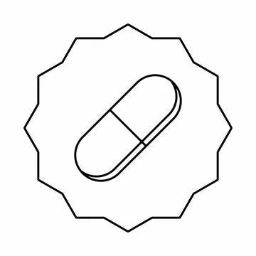 Pill Capsule, Medicine, vector mark symbols. Black outline design. Isolated i Stock Illustration