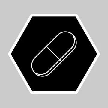 Pill Capsule, Medicine, vector mark symbols. White outline design. Isolated i Stock Illustration