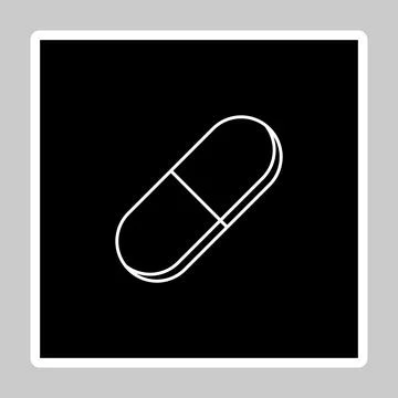 Pill Capsule, Medicine, vector mark symbols. White outline design. Isolated i Stock Illustration