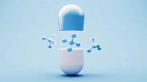 A pill capsule opening to reveal a dynamic animation of molecules, symboliz.. Stock-Footage 327342692