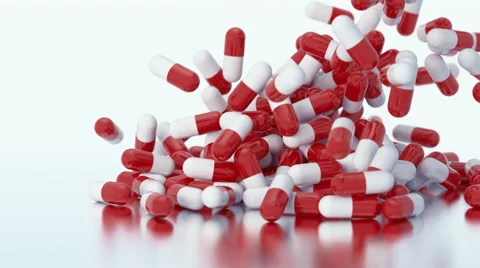 Pill Capsules Falling in Slow Motion, 3d Animation 4k Stock Footage 63797623