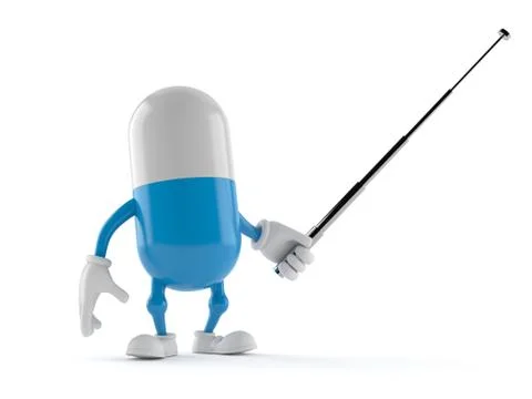 Pill character aiming with pointer stick Illustrazione stock