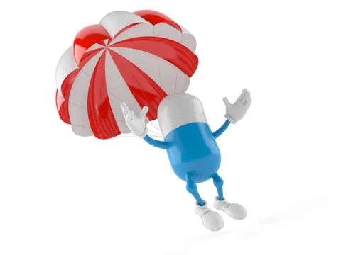Pill character with parachute 스톡 일러스트