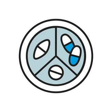 Pill container with dose sectors. Round box medical preparations. Container Stock Illustration