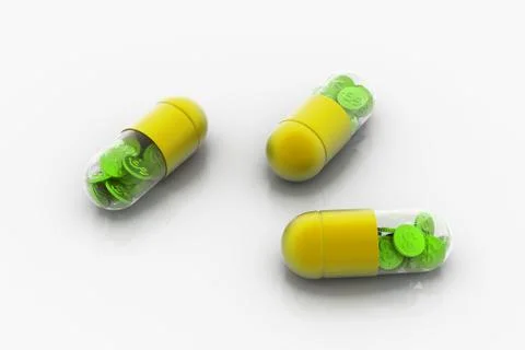 Pill filled with dollar coin Stock Illustration